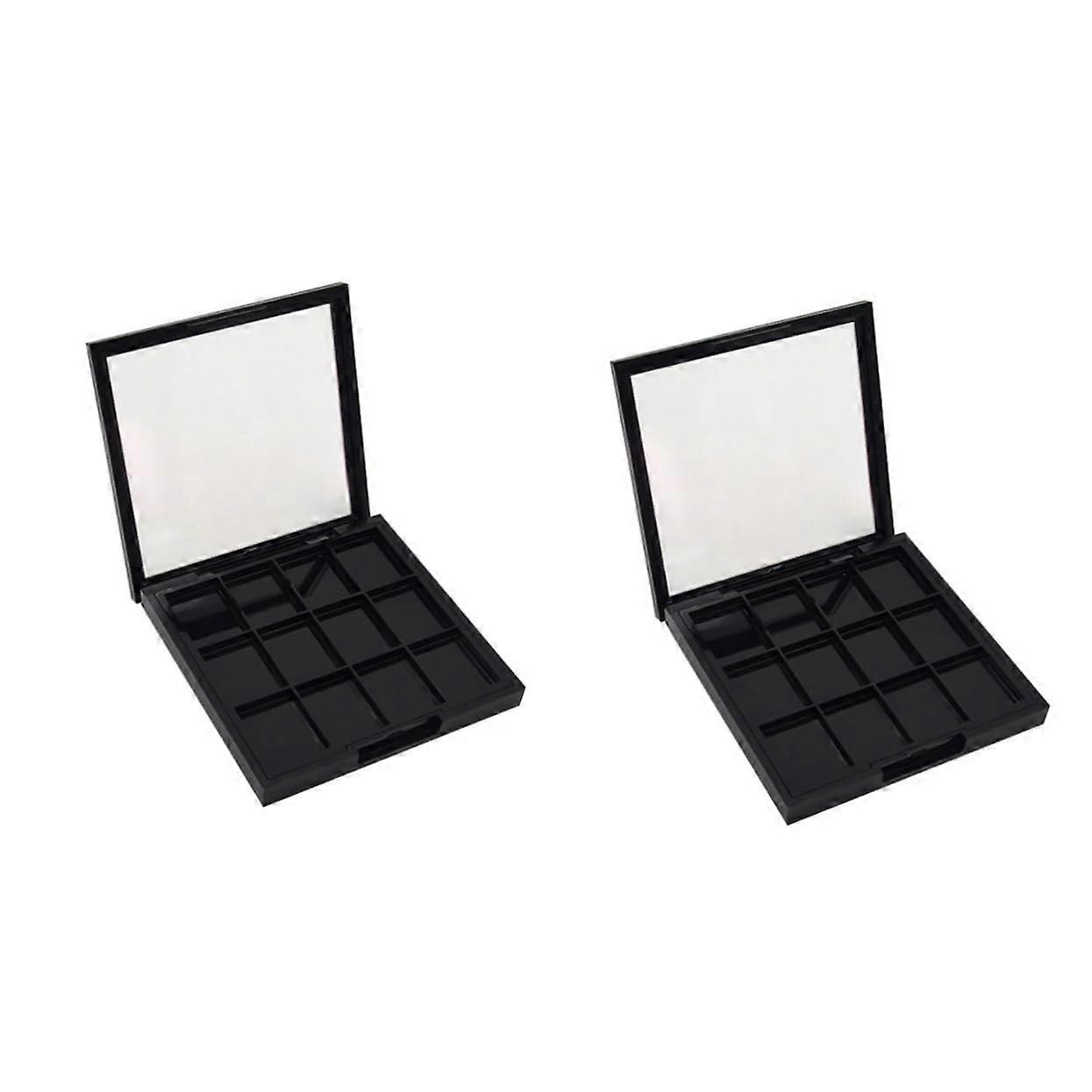 2 Pcs 12 Grid Empty Eyeshadow Palette with Mirror DIY Travel Makeup Storage Box