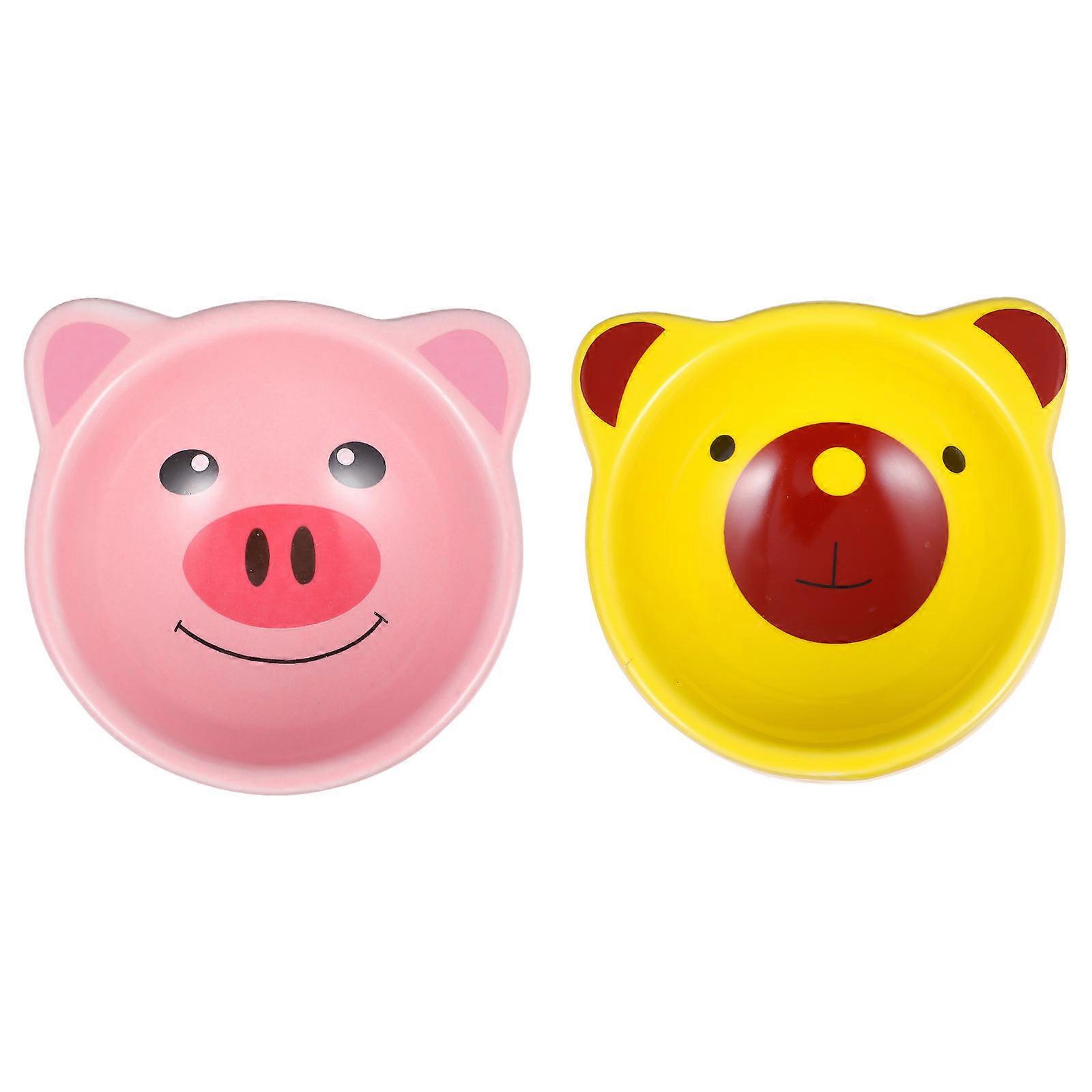 Ceramic Feeder Hamster Food Dish for Pets 2Pcs Assorted Color