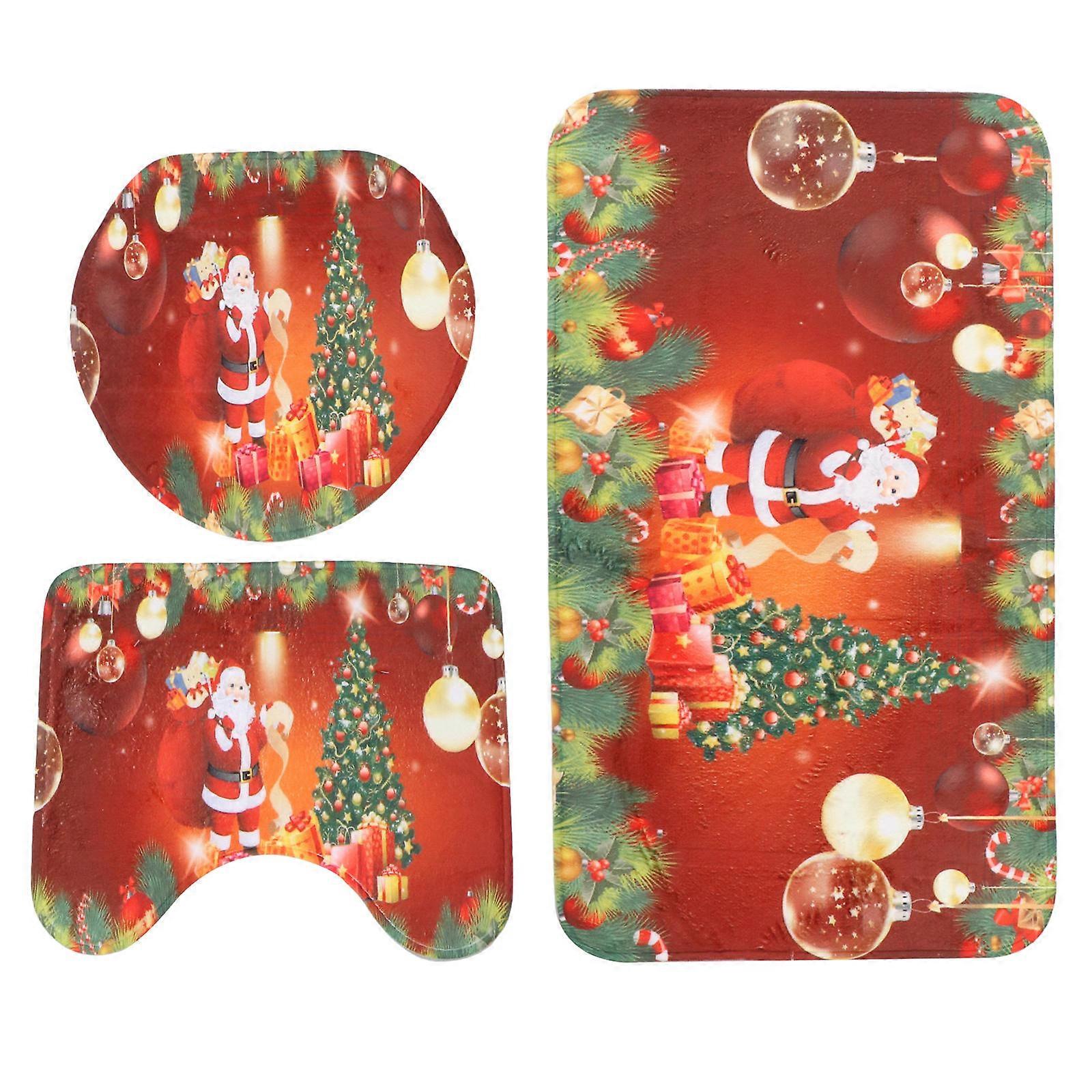 Bathroom Rug Set Christmas Theme for Non-Slip Use 3Pcs Cartoon Pattern
