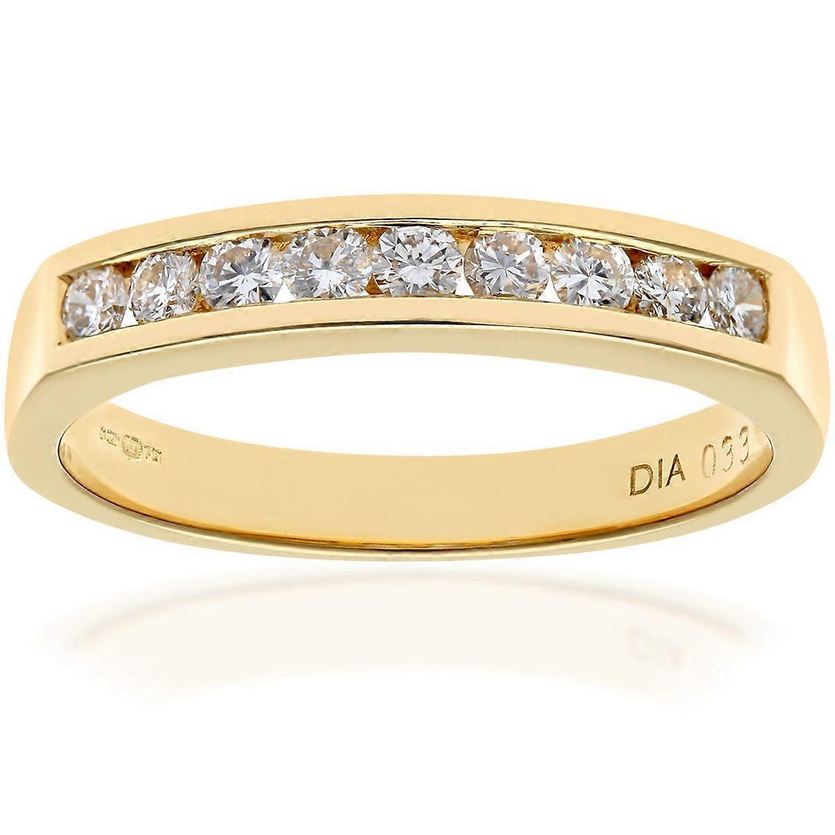 Jewelco London 18ct Yellow Gold Round 1/3ct Diamond 9 Stone Channel Set Half Eternity Ring 2.5mm