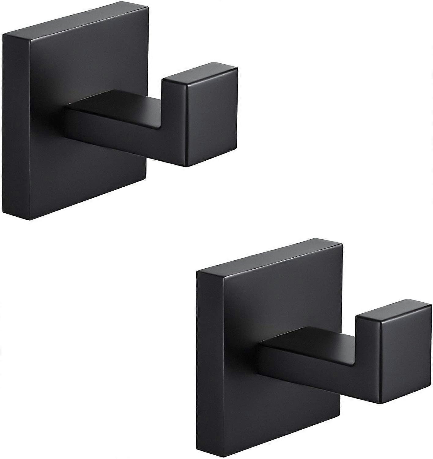 Black Wall Mounted Stainless Steel Towel Hooks, Waterproof Rustproof Robe Hooks for Bathroom, 2 Pack