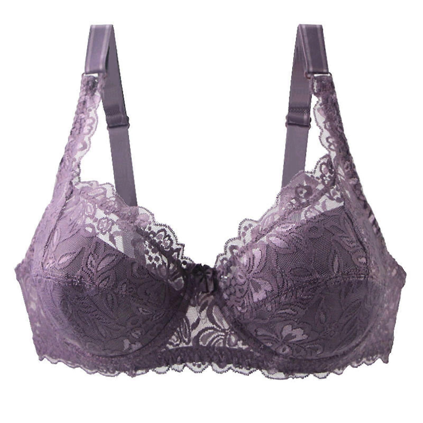 Plus Size Lace Underwire Bra 90C Full Coverage Support Breathable Lift Enhancement Purple
