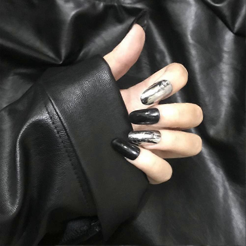 Acrylic False Nails Red and Black Gradient Medium Shape Full Cover Tips for Quick DIY Manicure