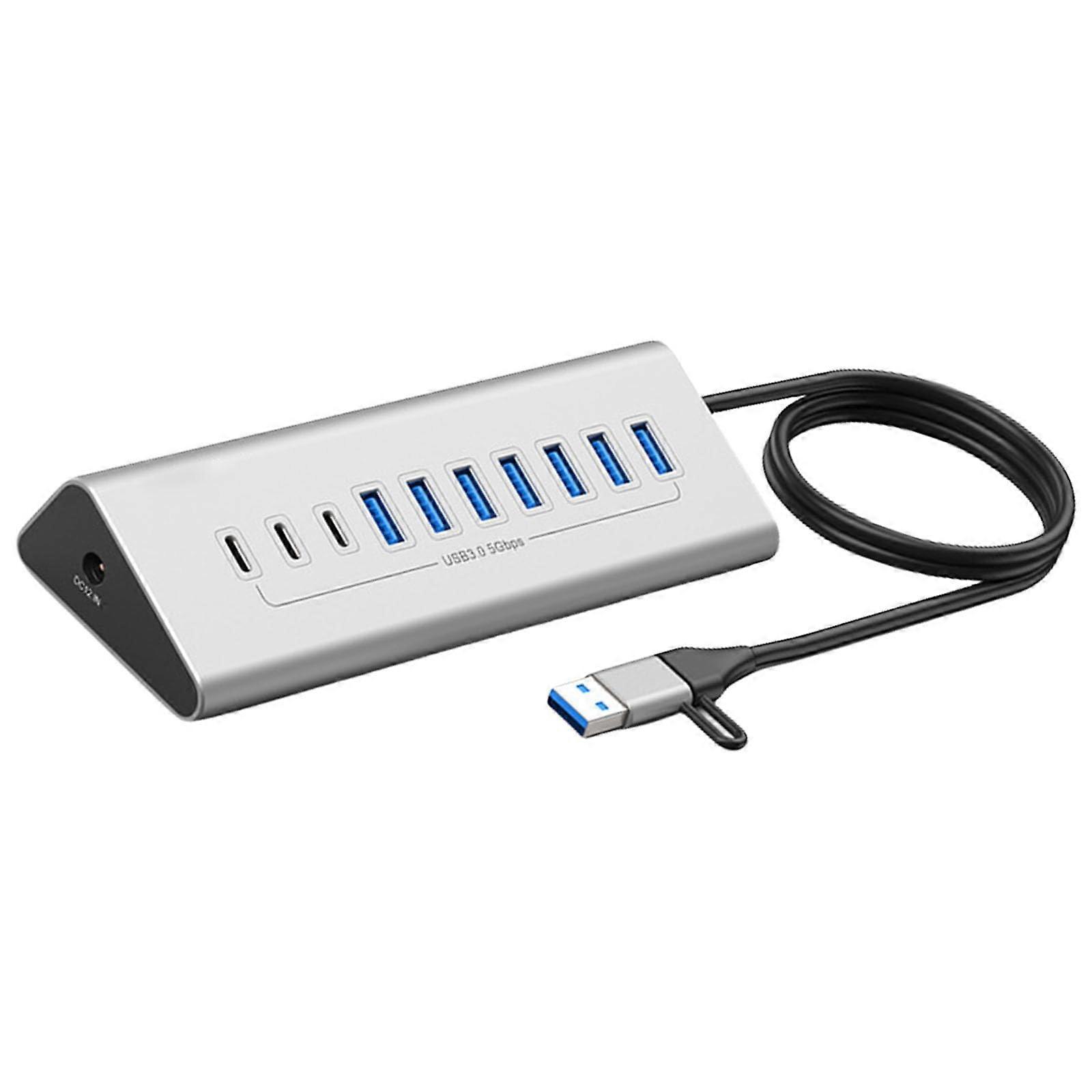 10 Port USB 3.0 and USB C Hub with Power Adapter, Speed Data Transfer, Multi Device Connectivity