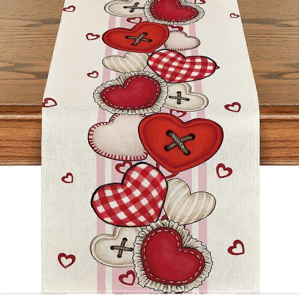 Heart-Shaped Buttons Valentine's Table Runner, Seasonal Kitchen Dining Table