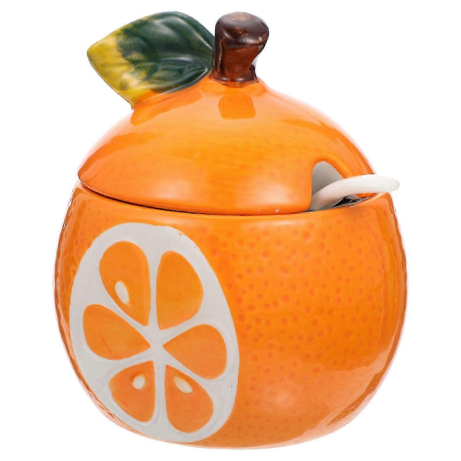 Kitchen Sauce Container Ceramic Storage Jar Home Kitchen Use Orange Shape 1Set