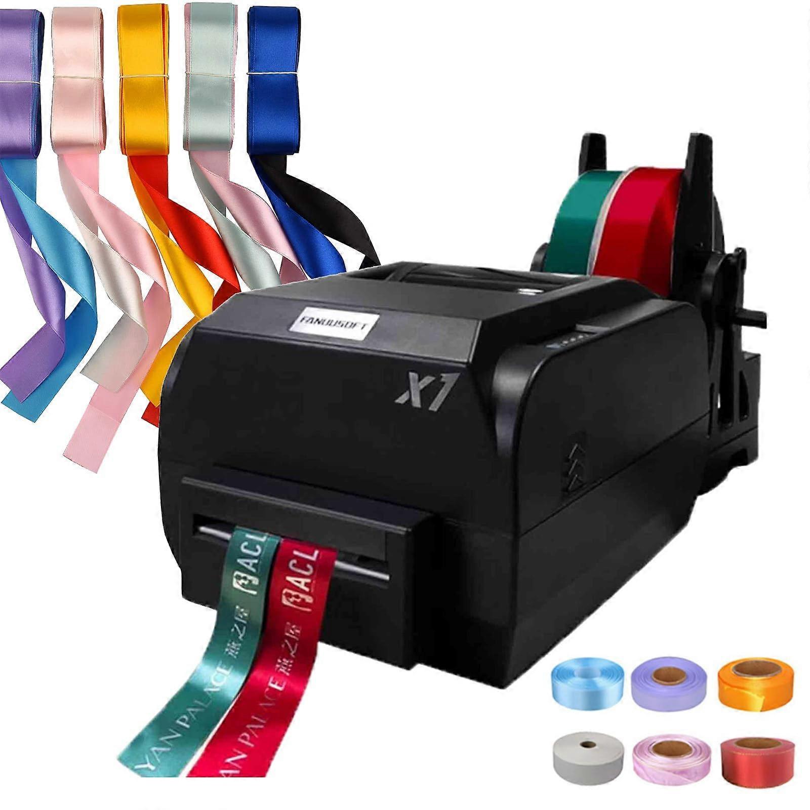 Thermal Transfer Ribbon Printer, Double Row Satin Printer for Custom Gift Wrapping, 150mm/s, MultiLanguage