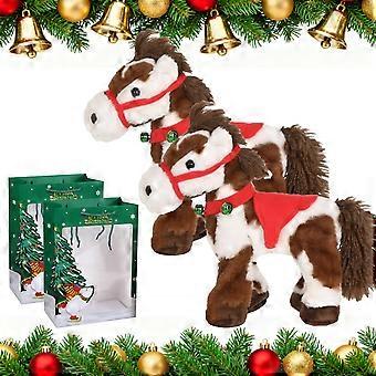 Interactive Plush Horse Toy with Walking Motion and Neighing Sound, Spotted Pony with Saddle and Bell, 2pcs