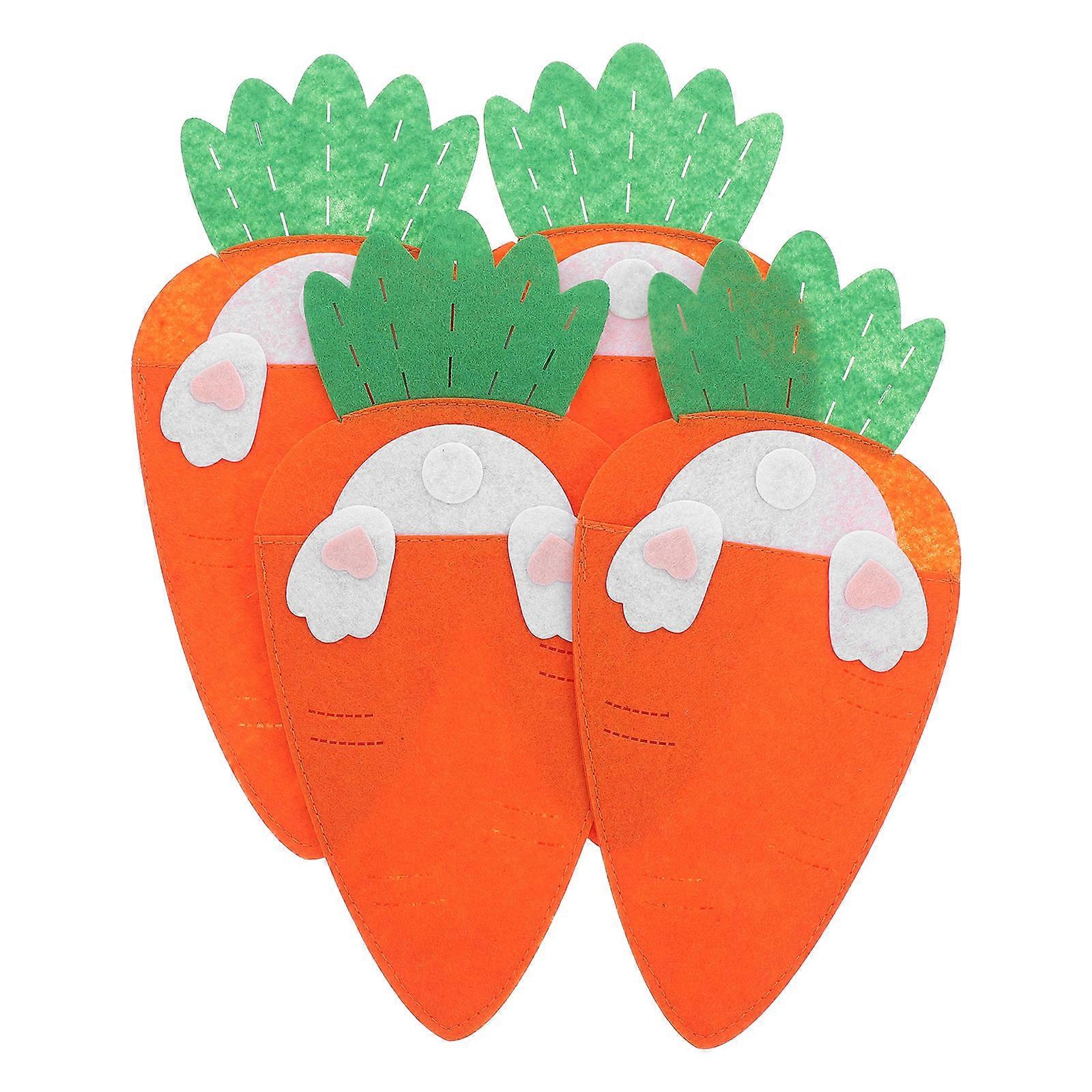 4pcs Easter Carrot Shaped Tableware Pouch Easter Party Decor Holiday Tableware Decorations For Dinner Table Decoration