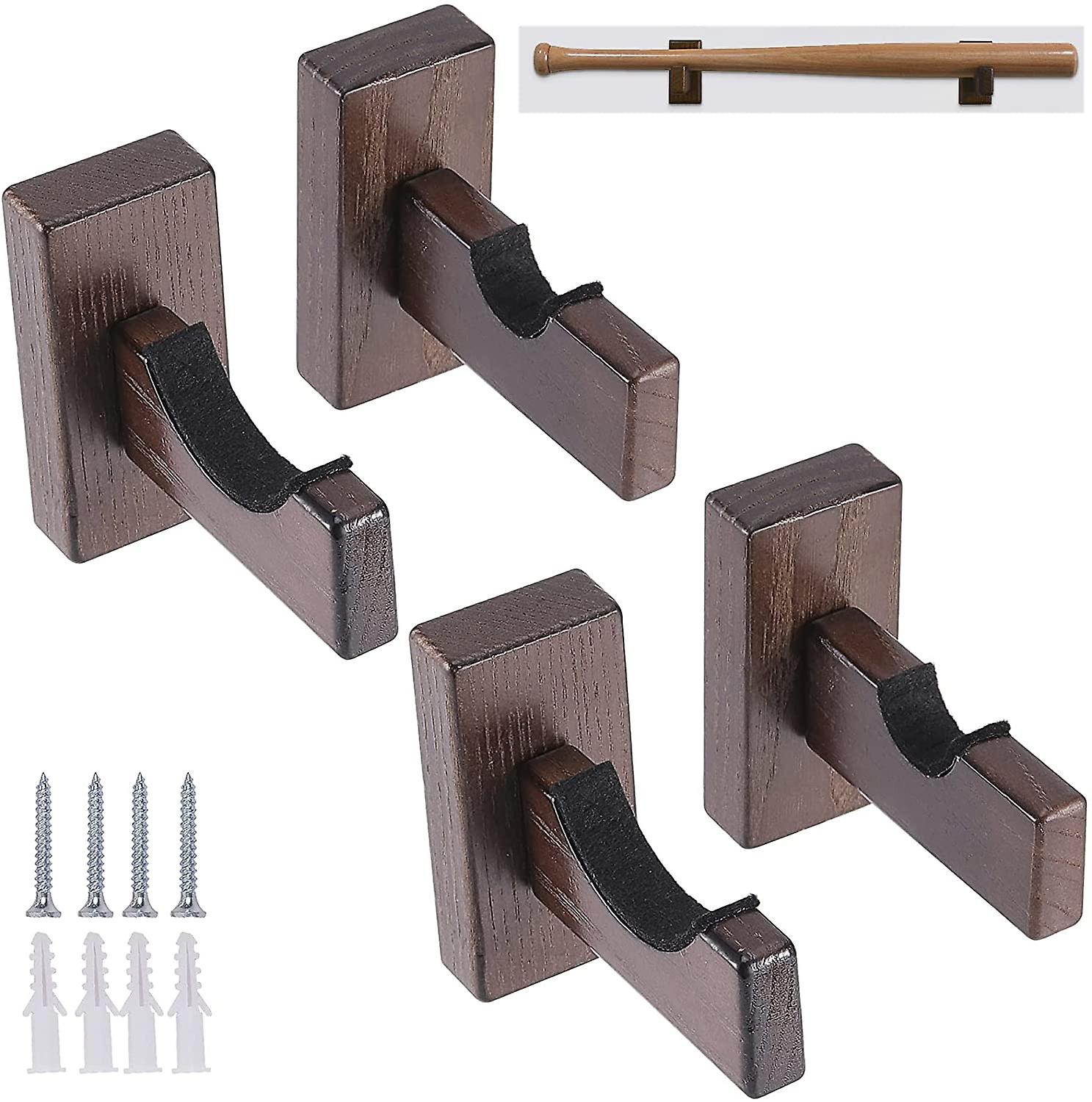 4 Pack Baseball Bat Display Case Holder, Solid Wood Rack Brackets Baseball Bat Hanger Wall Mount