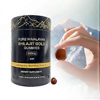 Géis e gomas nutricionais de Shilajit Gold puro do Himalaia com Gokshura para cuidados com o corpo, 60 unidades. Presente para ela/ele.