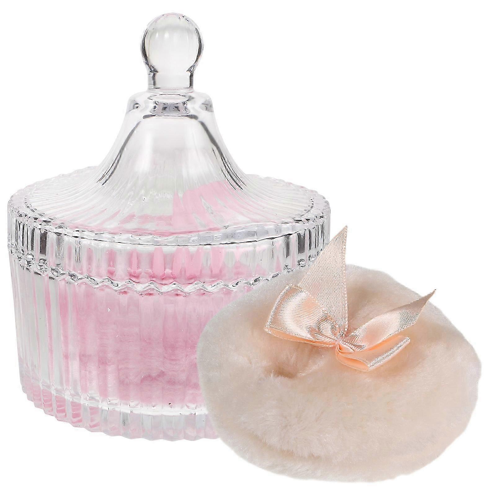 Assorted Color Puff with Glass Storage Container 1Set