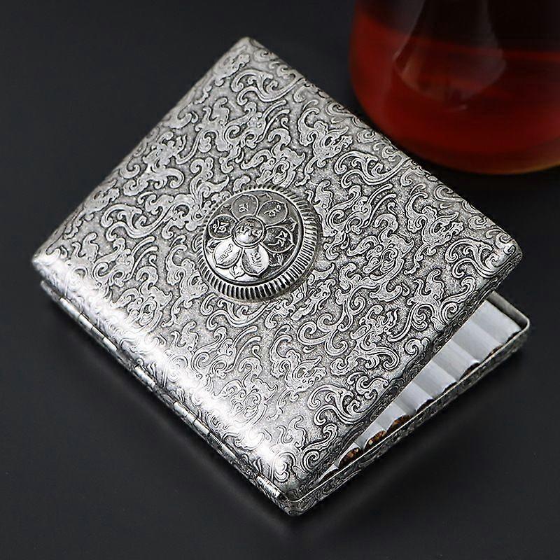 Pure Copper 20 Cigarette Case Three Dimensional Relief Cloud Pattern Inlaid Six Words