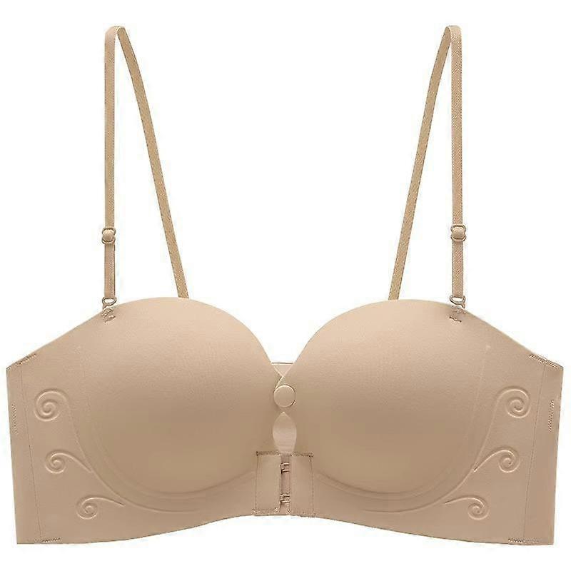 Champagne Multiway Strapless Bra with Front Closure and Thin Adjustable Straps