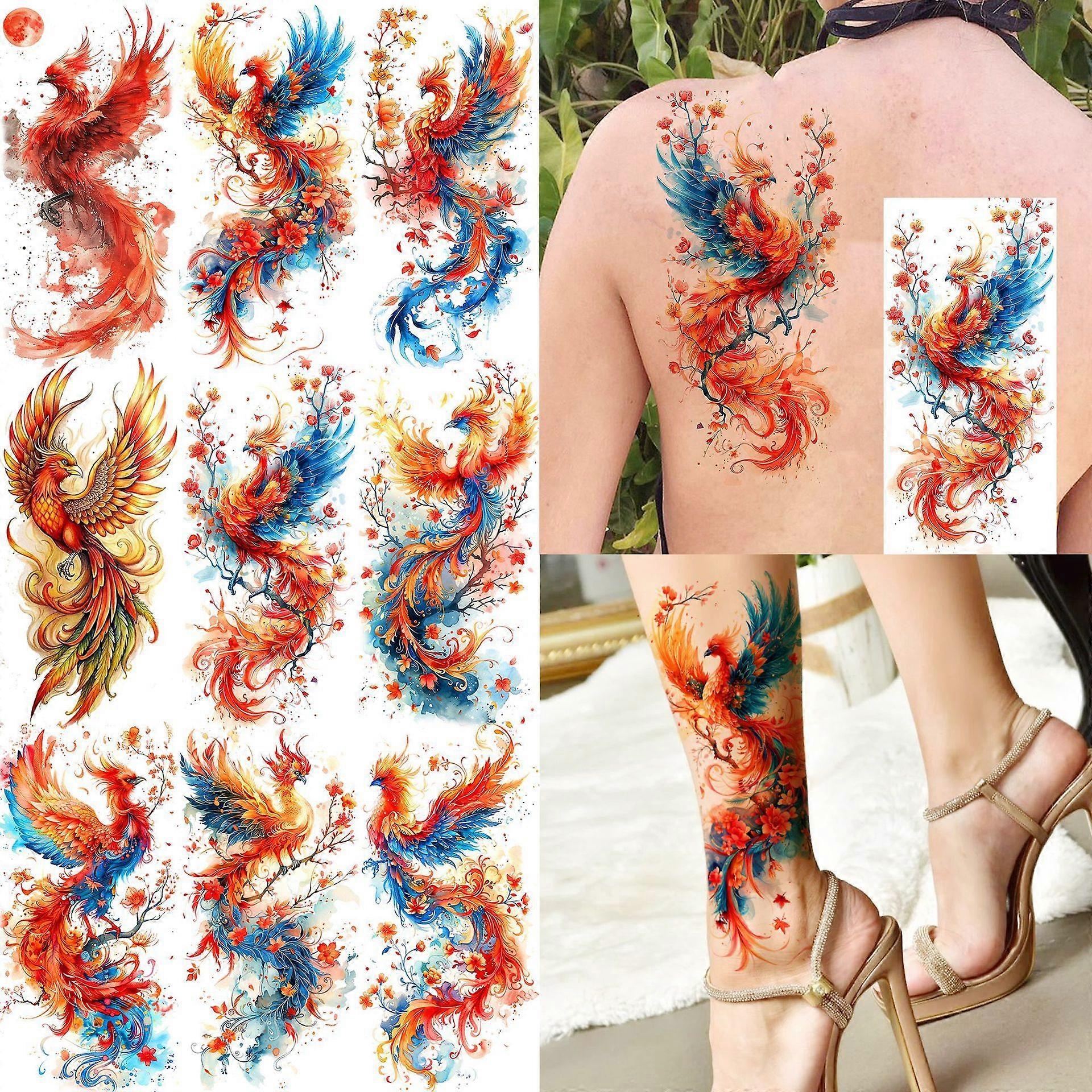 9PCS Phoenix Temporary Tattoo Stickers Waterproof Set
