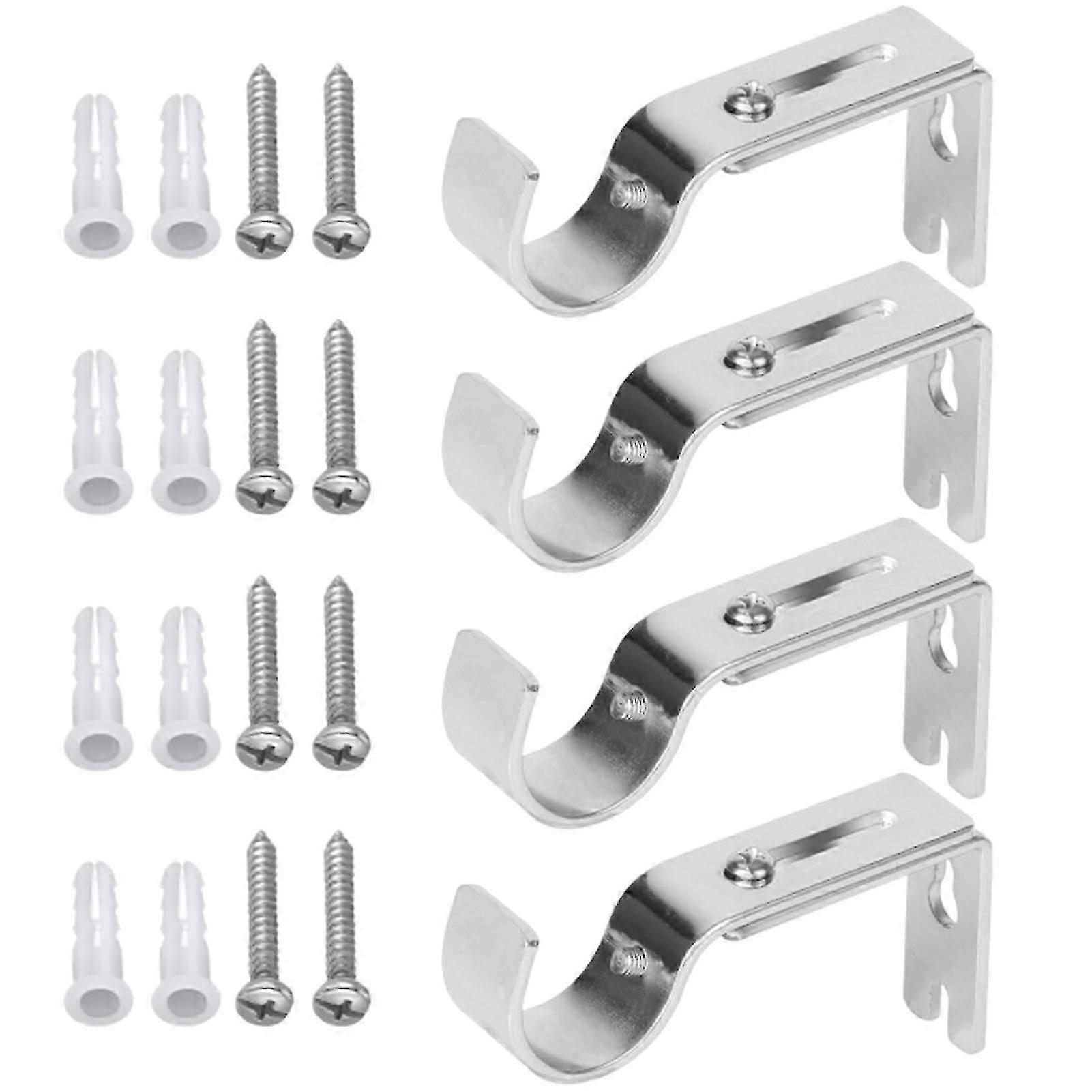 4PCS Curtain Brackets Adjustable Silver with Screw for Multiple Rod Types