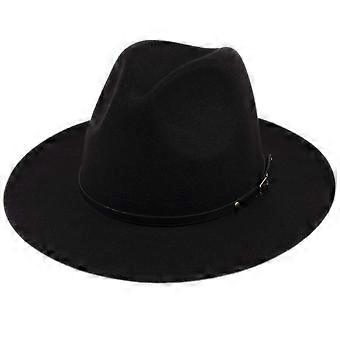 Womens Classic Wide Brim Floppy Panama Hat Belt Buckle Wool Fedora Hat