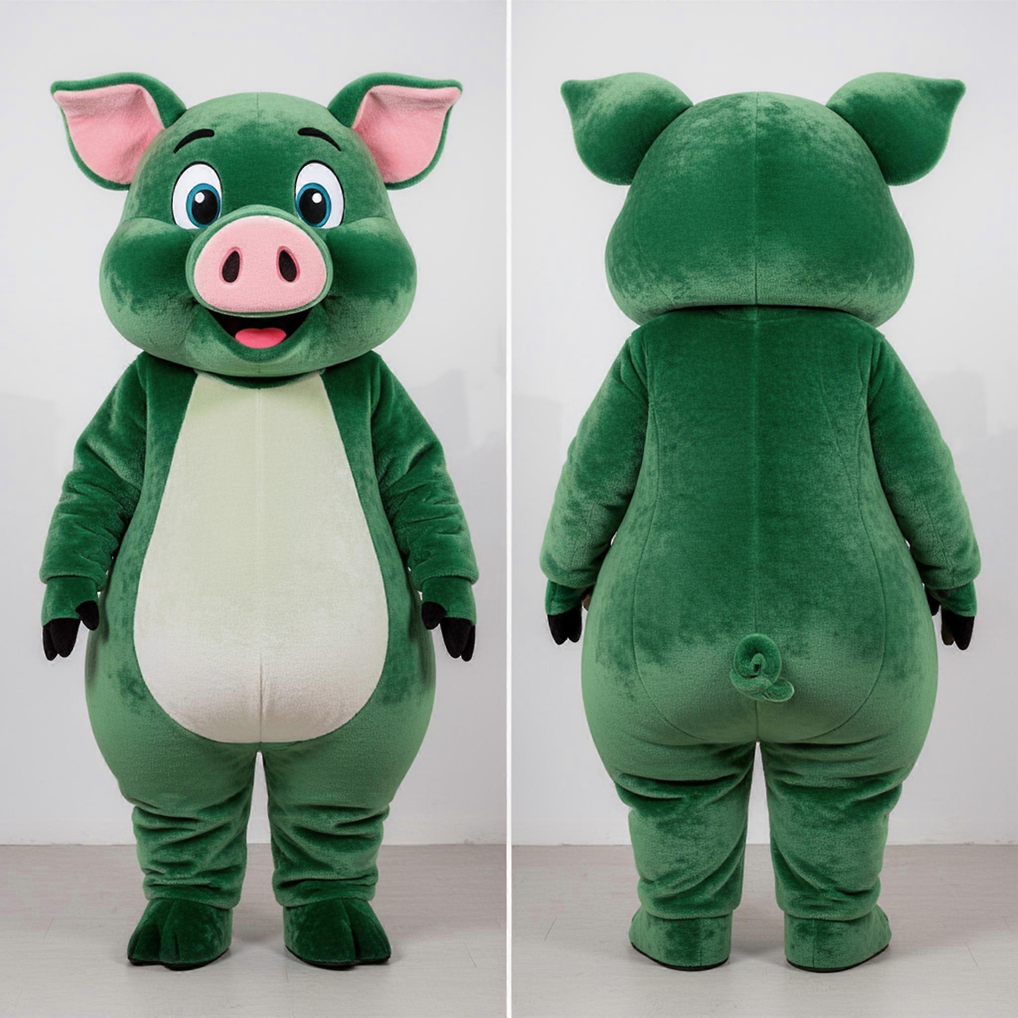 MASTICOT Forest Green Cartoon Pig Mascot