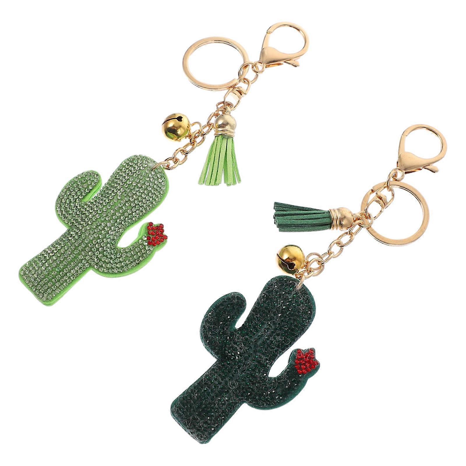 Rhinestone Cactus Key Chains Creative for Decor 2Pcs Assorted Color