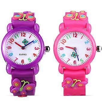 Waterproof Cartoon Kids Watch for Time Display 2Pcs Silicone Butterfly Style