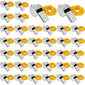 50Pc Sports Whistles with Lanyard,Metal Sports Whistles Stainless Steel Referee Whistle for Sport Training,Emergency Signaling and Outdoor Activities