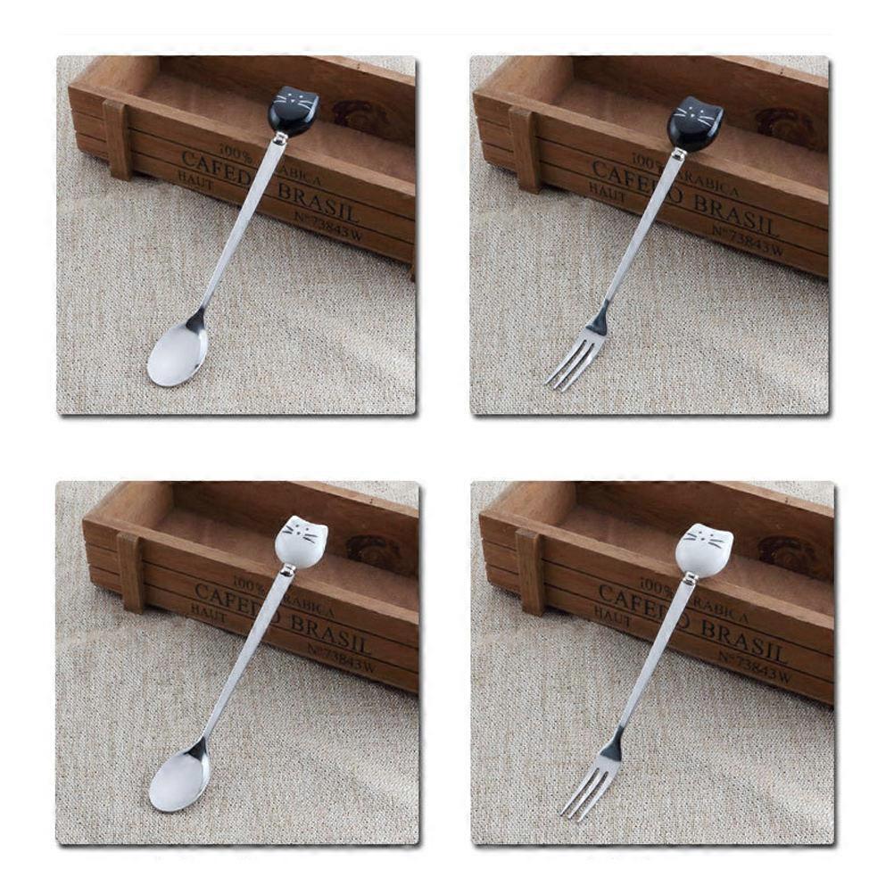 Fruit Forks Cat Pattern Ceramic and Stainless Steel for 2Pcs Usage