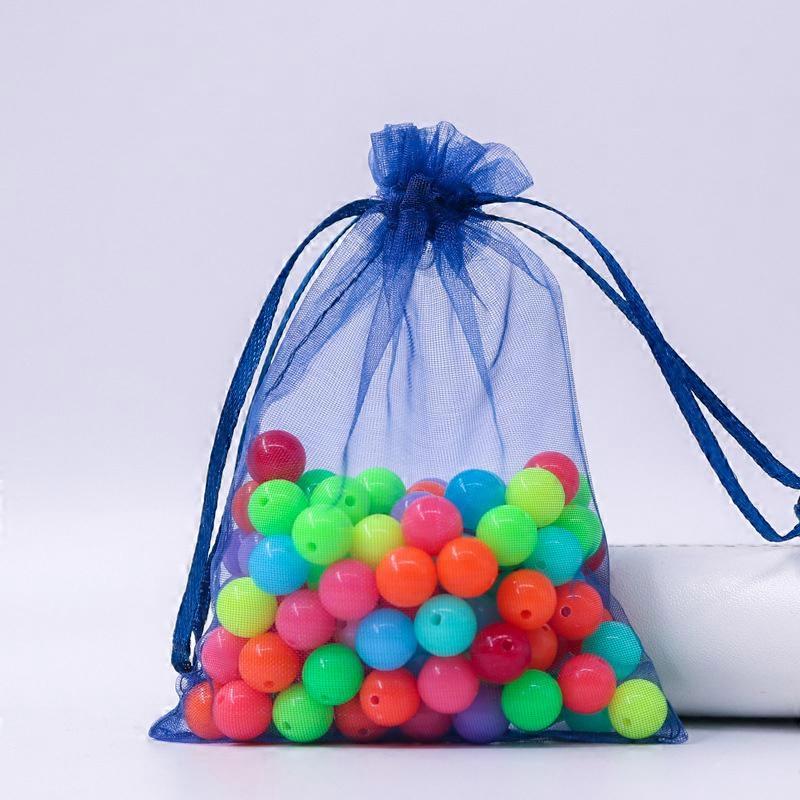 100pcs Rectangle Organza Drawstring Bags Midnight Blue 9x7cm