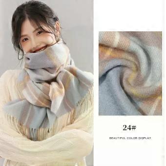 Blue plaid cashmere scarf for women,  wool, high-end gift, new winter style, 180cm*30cm, size 24. [XR]