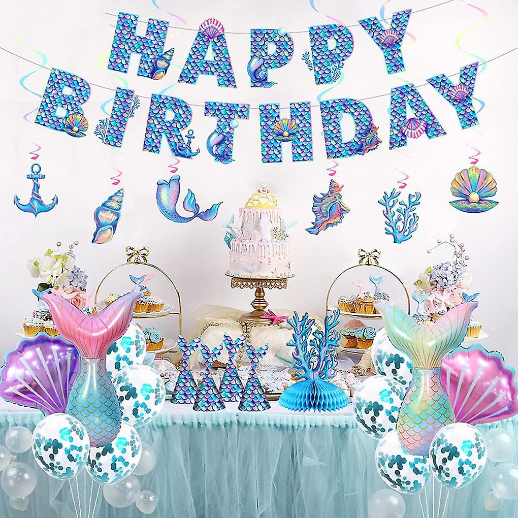 thumbnail image 2 of All-in-One Mermaid Party Kit! Birthday Decorations Set For 20 Guests - Includes Plates, Cups, Backdrop, Balloon Arch & More 2 of 12