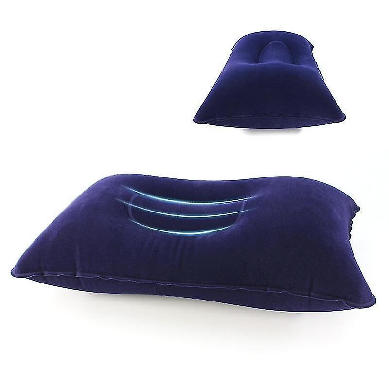 Dark blue Portable Inflatable Pillow Air Double Sided Flocking Camp Cushion