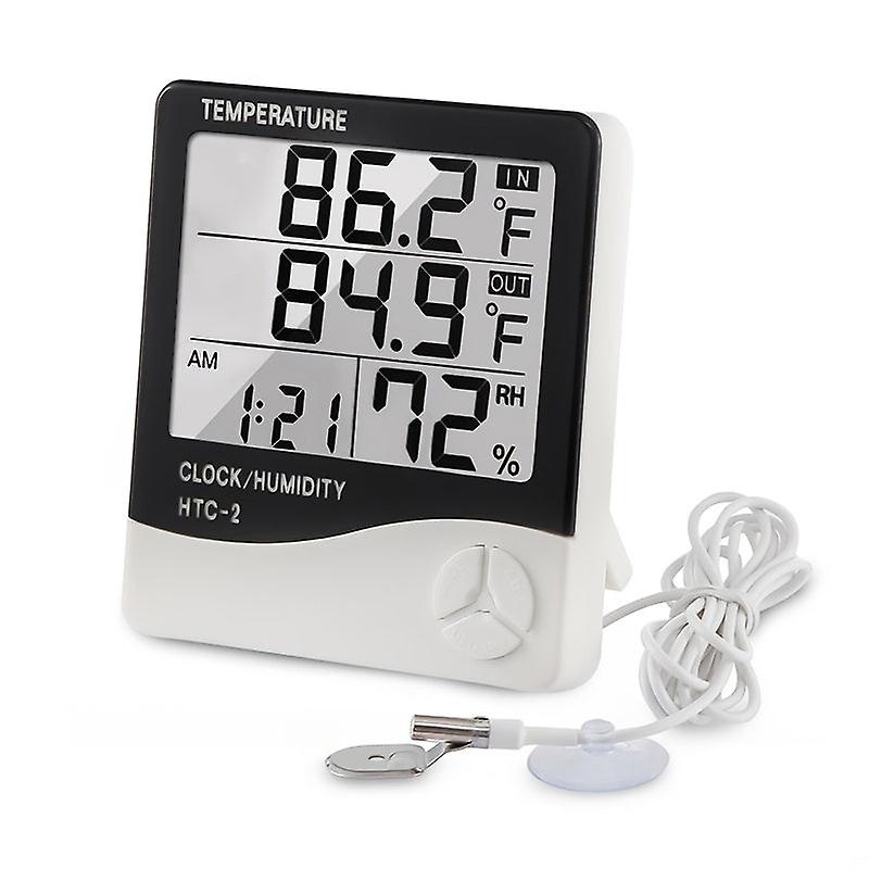 Digital Indoor Outdoor Thermometer Hygrometer With Clock And Sensor Head