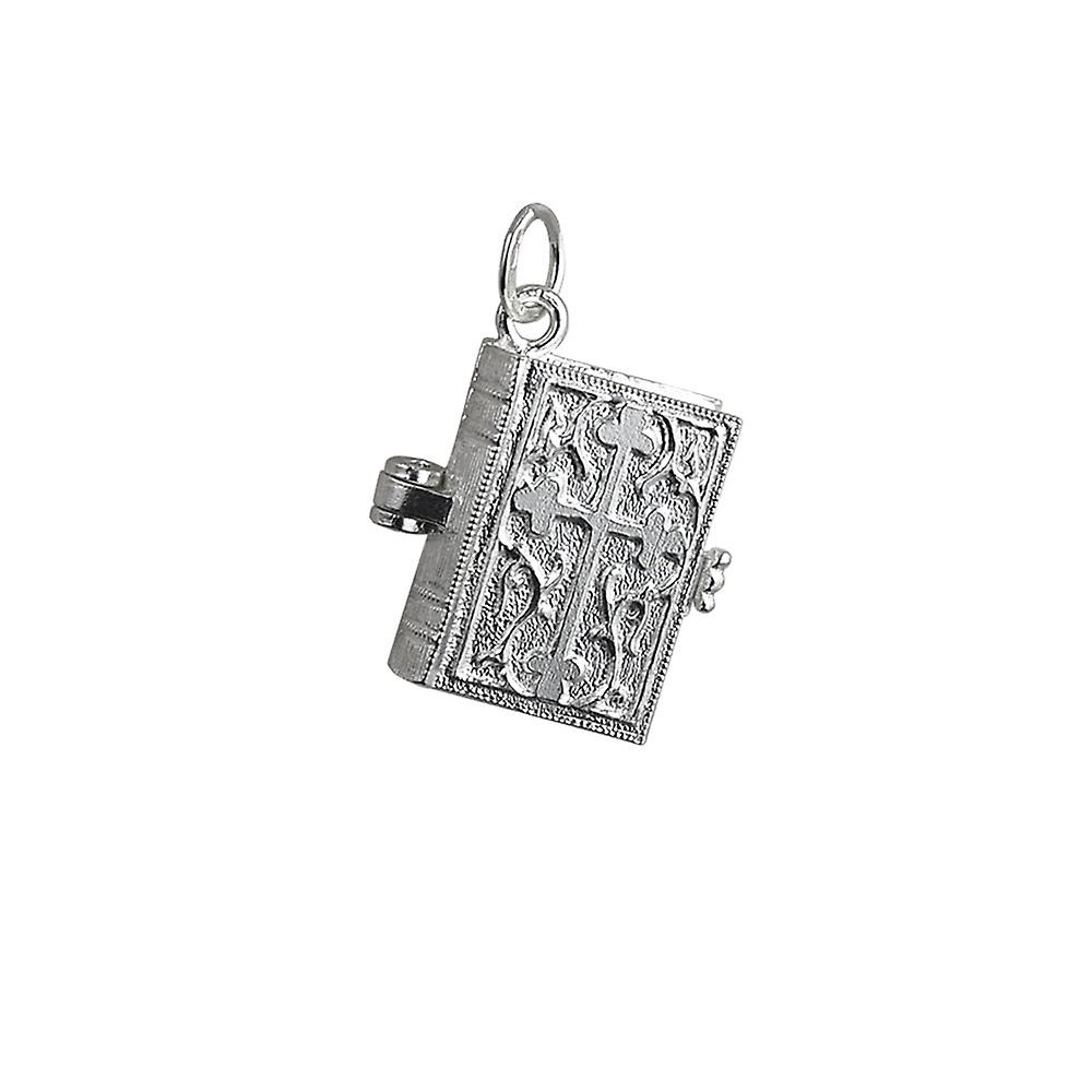 Silver 17x18mm moveable Bible with shrine inside Pendant or Charm