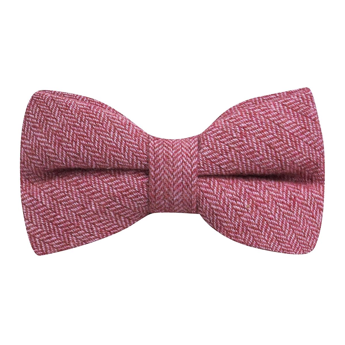 Berry Red Herringbone Bow Tie