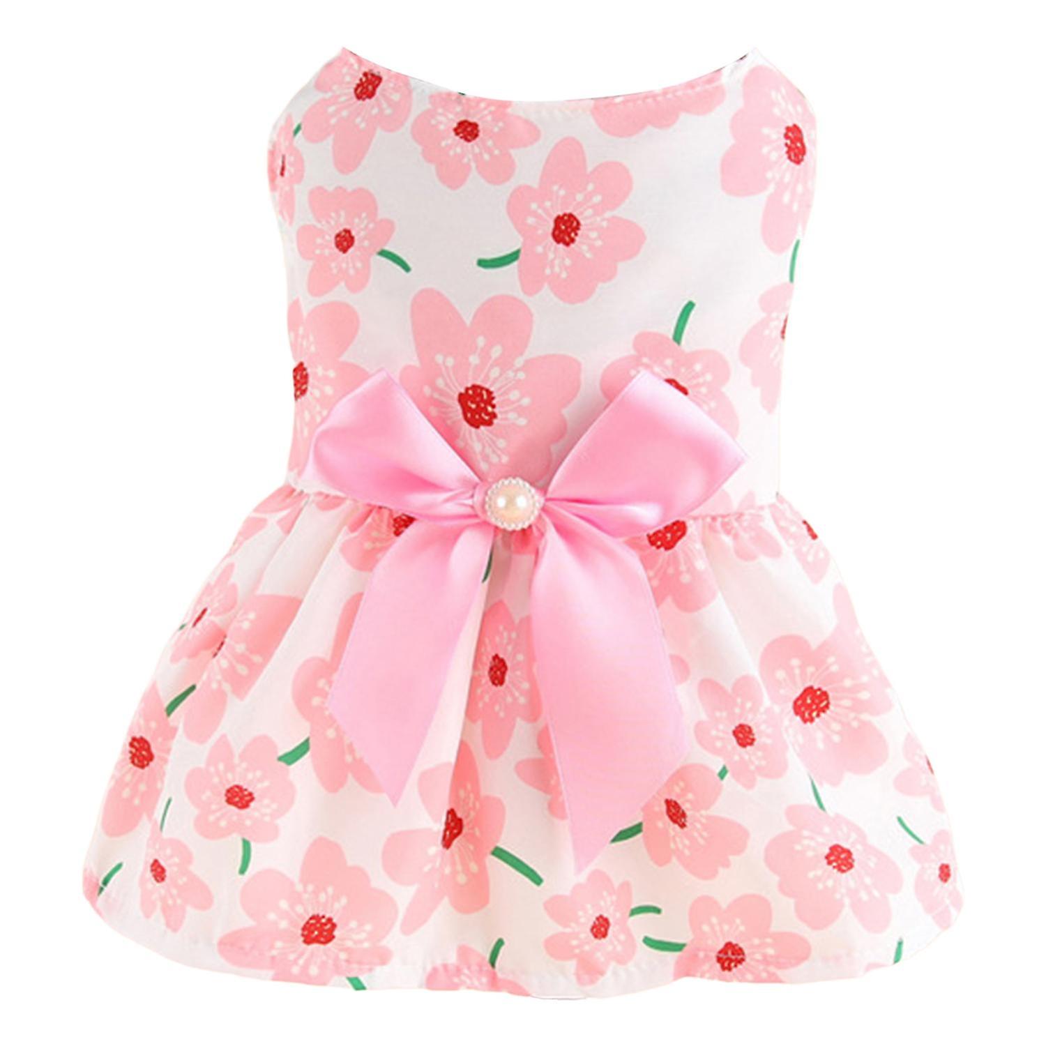 Pet Dress Two-legged Sweat-absorbent Colorfast Button Closure Dress Up Floral Printing Princess Styl