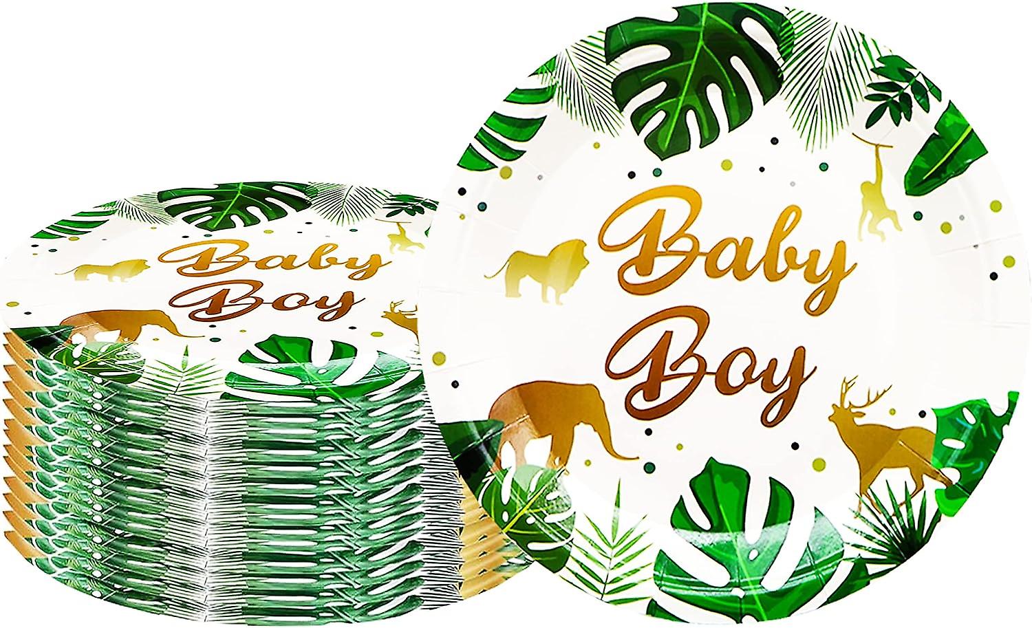 50 قطعة من لوحات أدوات المائدة لاستحمام الطفل ، لوازم حفلات حفلات Safari Animal Jungle Jungle ، 7 "لوحات ورقية لحيوانات الغابة Safari (لوحات الصبي)