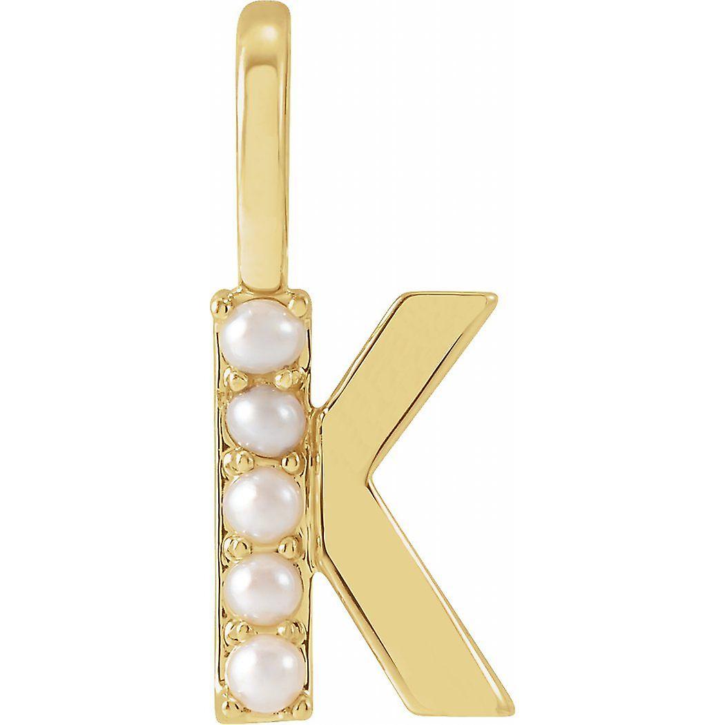 14k Yellow Gold Letter Name Personalized Monogram Initial K Cultured White Freshwater Pearl 2mm Polished White Initial P