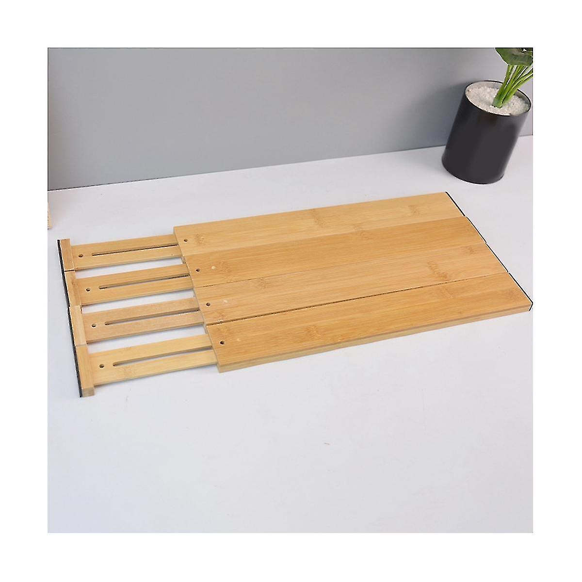 4 Pack Bamboo Drawer Dividers, Drawer Organizer, Drawer Separator Spring Retractable Adjustable Sho