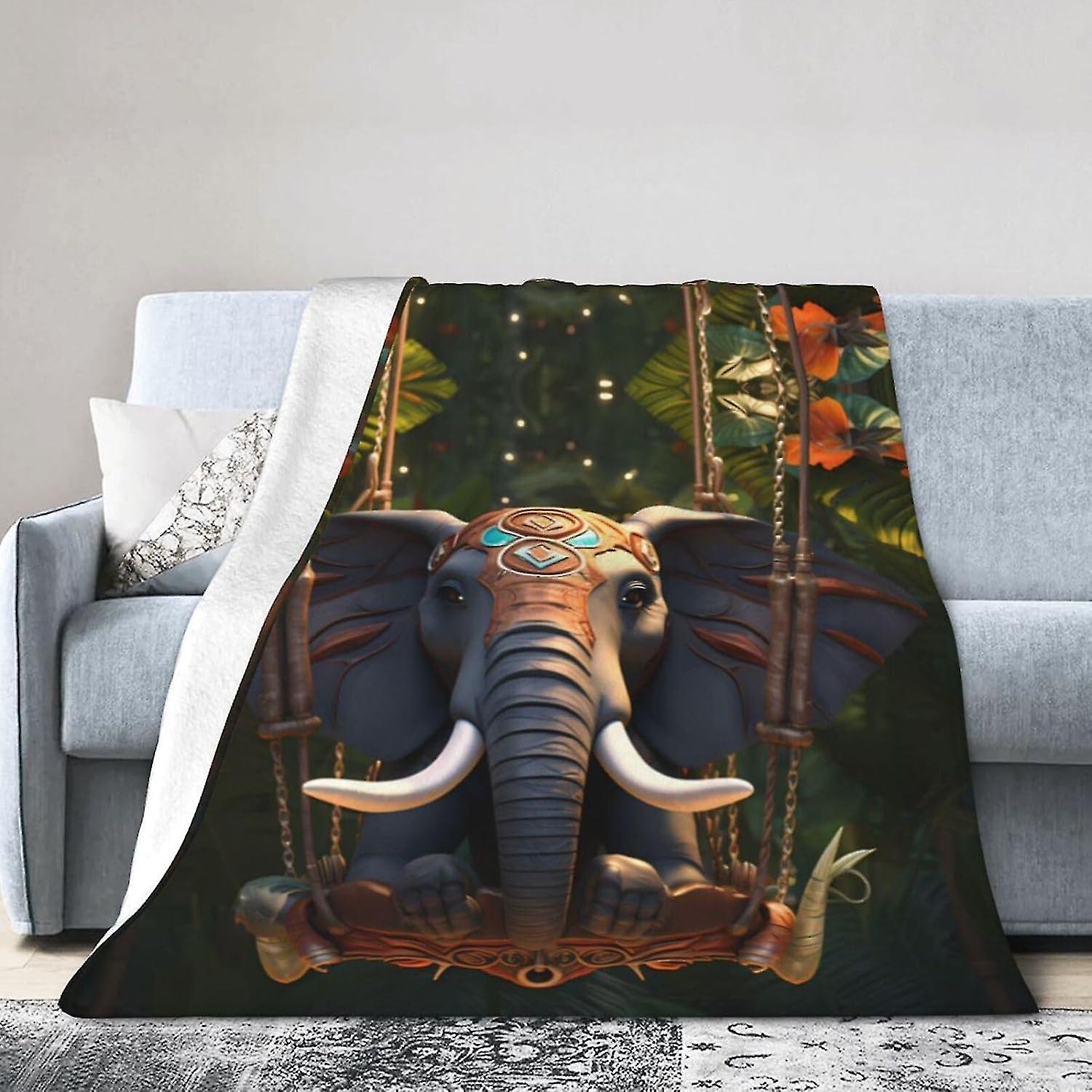 Tropical Swing Elephant Super Soft Flannel Blanket 50"x40" : Easy To Care For, Durable And Can Be Folded Compactly