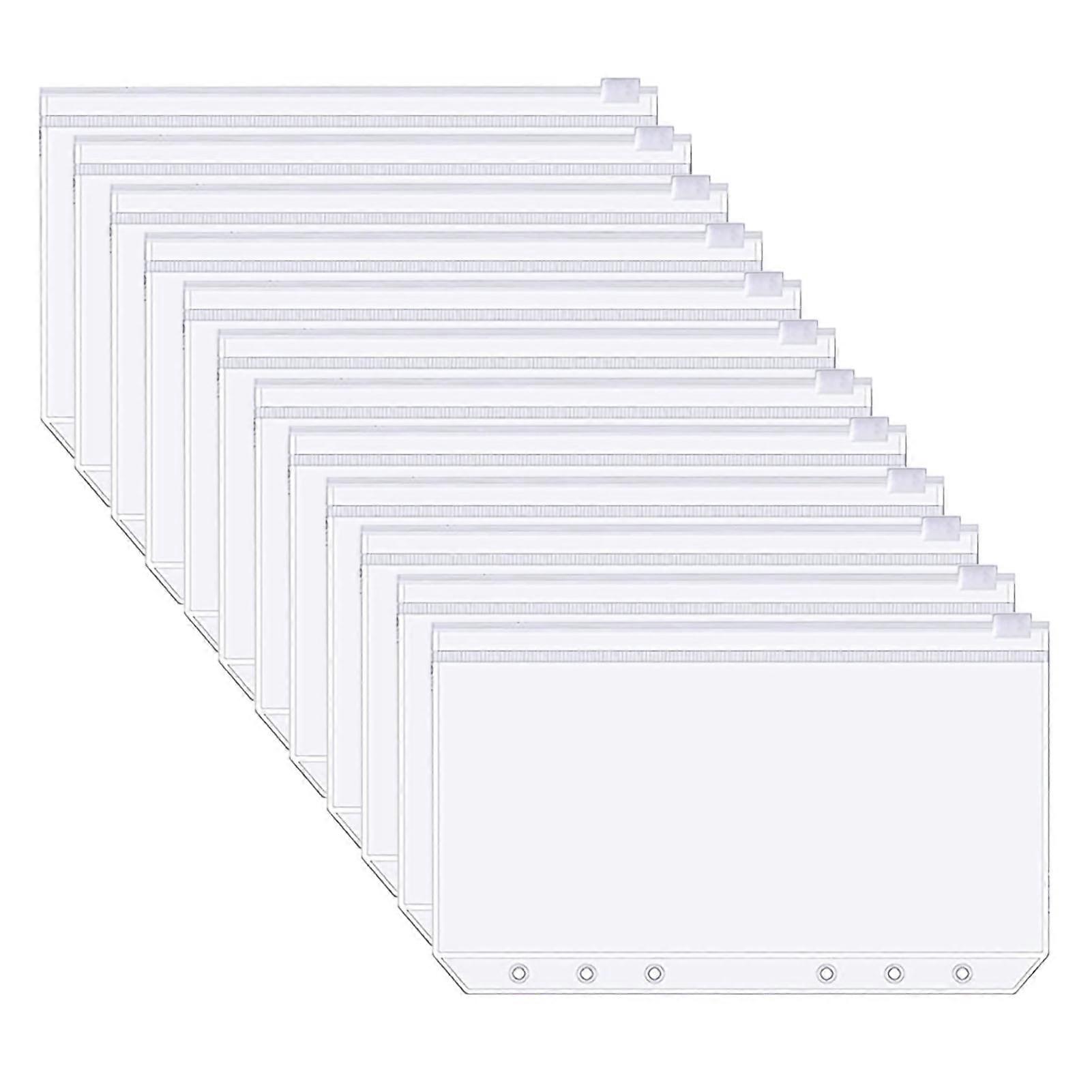 12Pcs A6 Binder Pockets Transparent PVC 6-Hole Binder Pockets Zip Folder Plastic Money Budget Envelopes