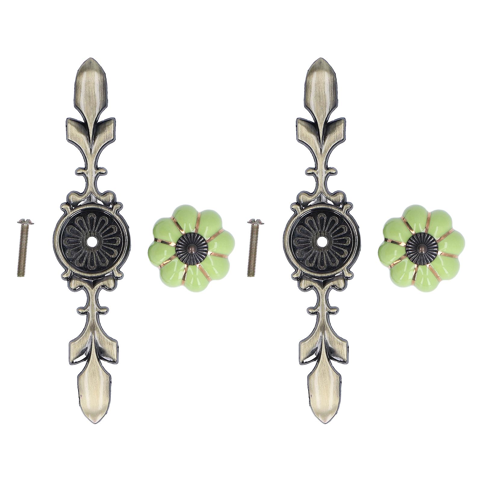 2pcs Hand Painted Pumpkin Drawer Knobs Ceramic Cabinet Handles Chinese Pastoral Style Green Decorative Pulls