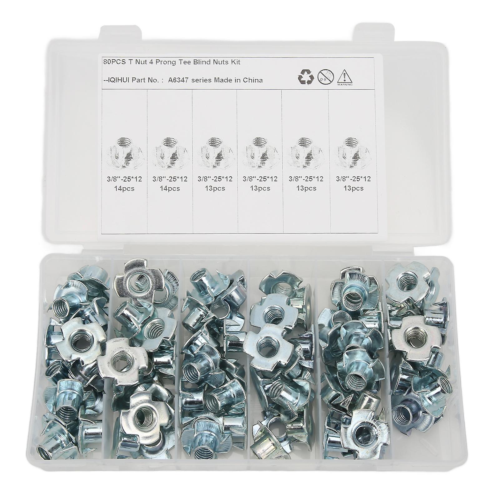 80Pcs Four Claw Nut Strong Durable Rust Prevention Carbon Steel 3/8in Nuts for Furniture Cabinet Door Connection