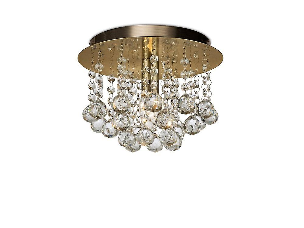 Inspired Deco - Acton - Flush Ceiling 1 Light E14, 250mm Round, Antique Brass, Sphere Crystal
