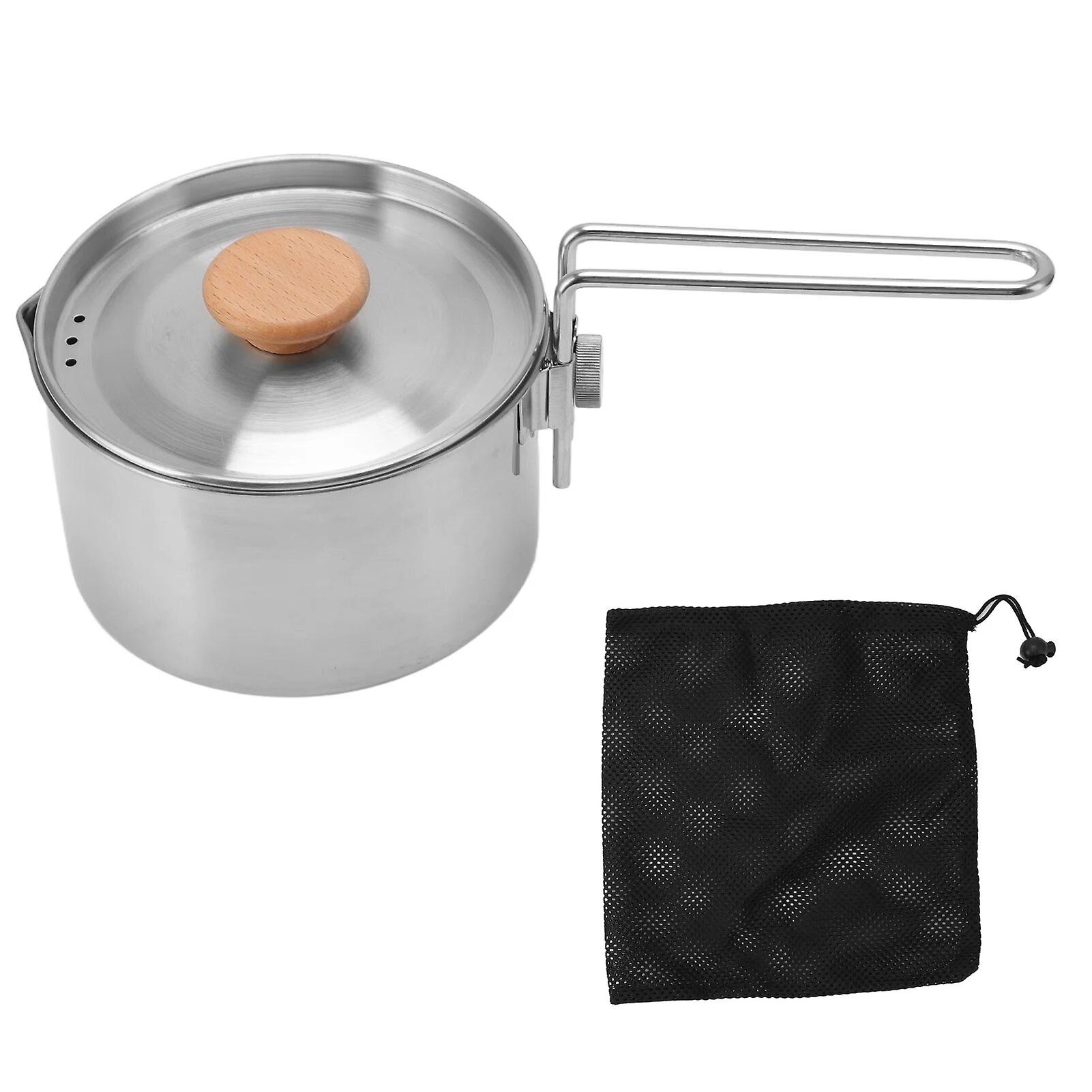 Camping Tea Pot Camping Kettle Moisture-proof with Lid and Removable Handle for Hiking~8501