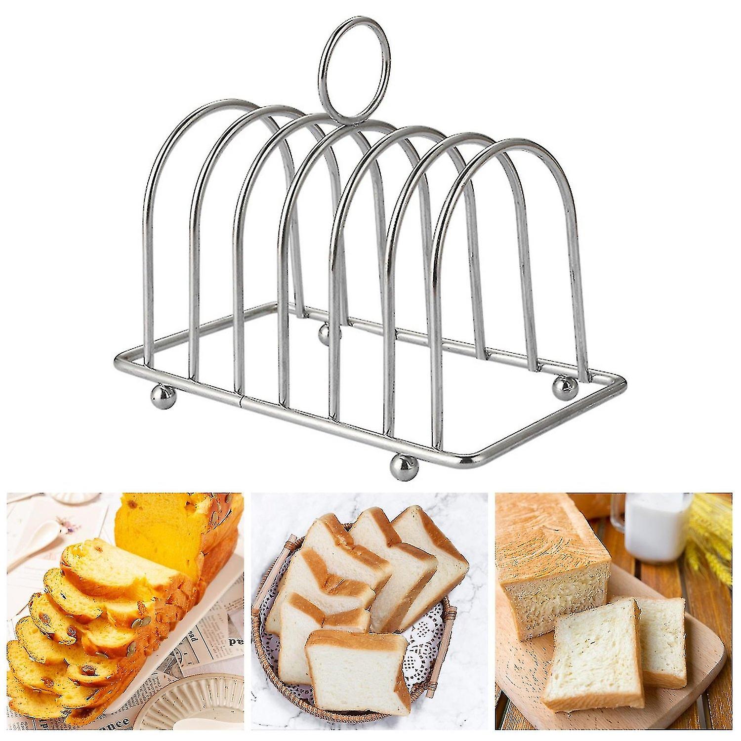 Bread Rack Non-Deformable Loop Carry Handle Non-Stick Ball Feet Rust-Free Stainless Steel 6 Slots To