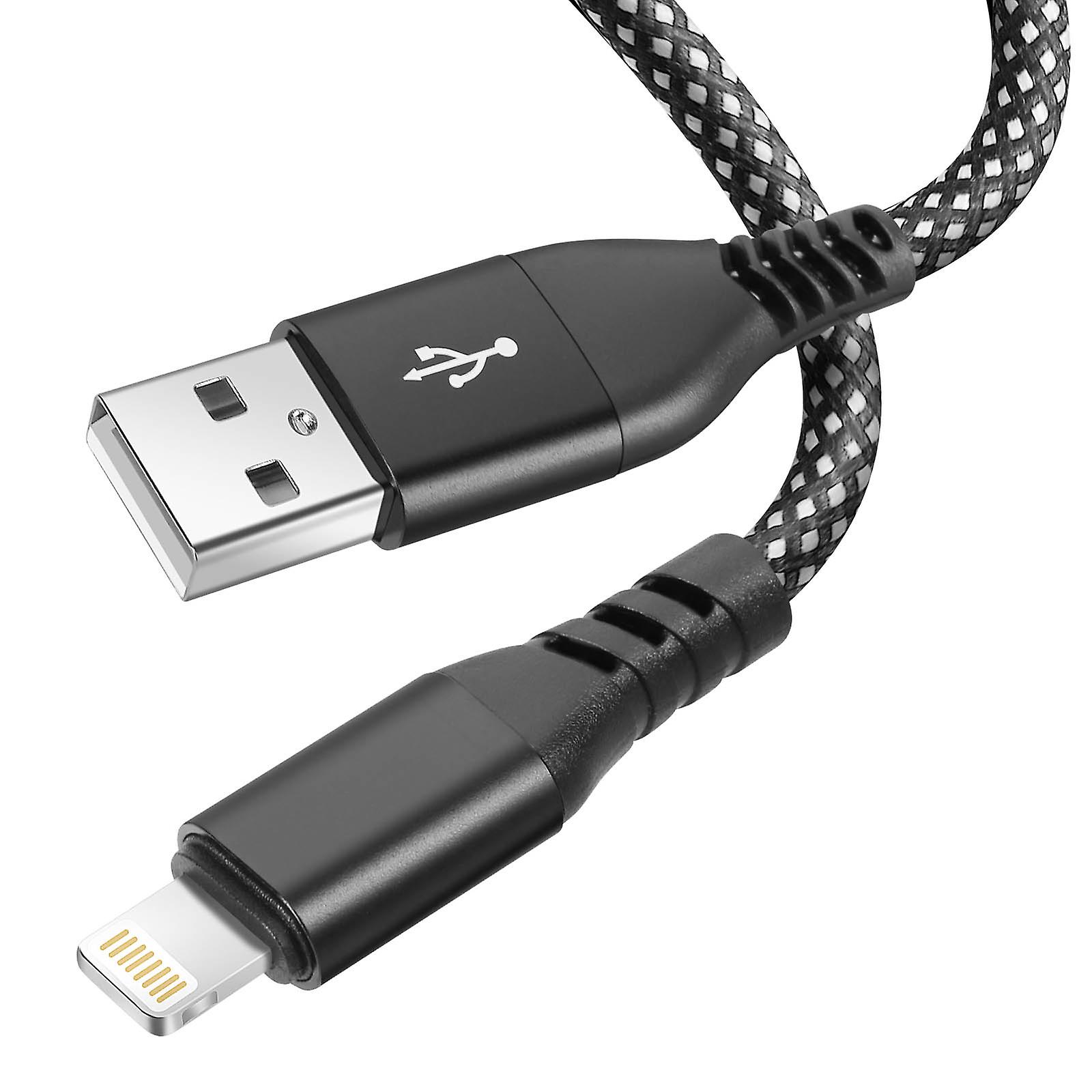 Black Braided Nylon Cable 1.2m for iPhone, USB to Lightning