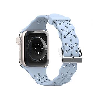 Veeki Watch Strap Apple iWatch  6/5/4/3/2/1 Generation SE Hollow Lace Solid Silicone Strap --- Light Blue42/44/45MM