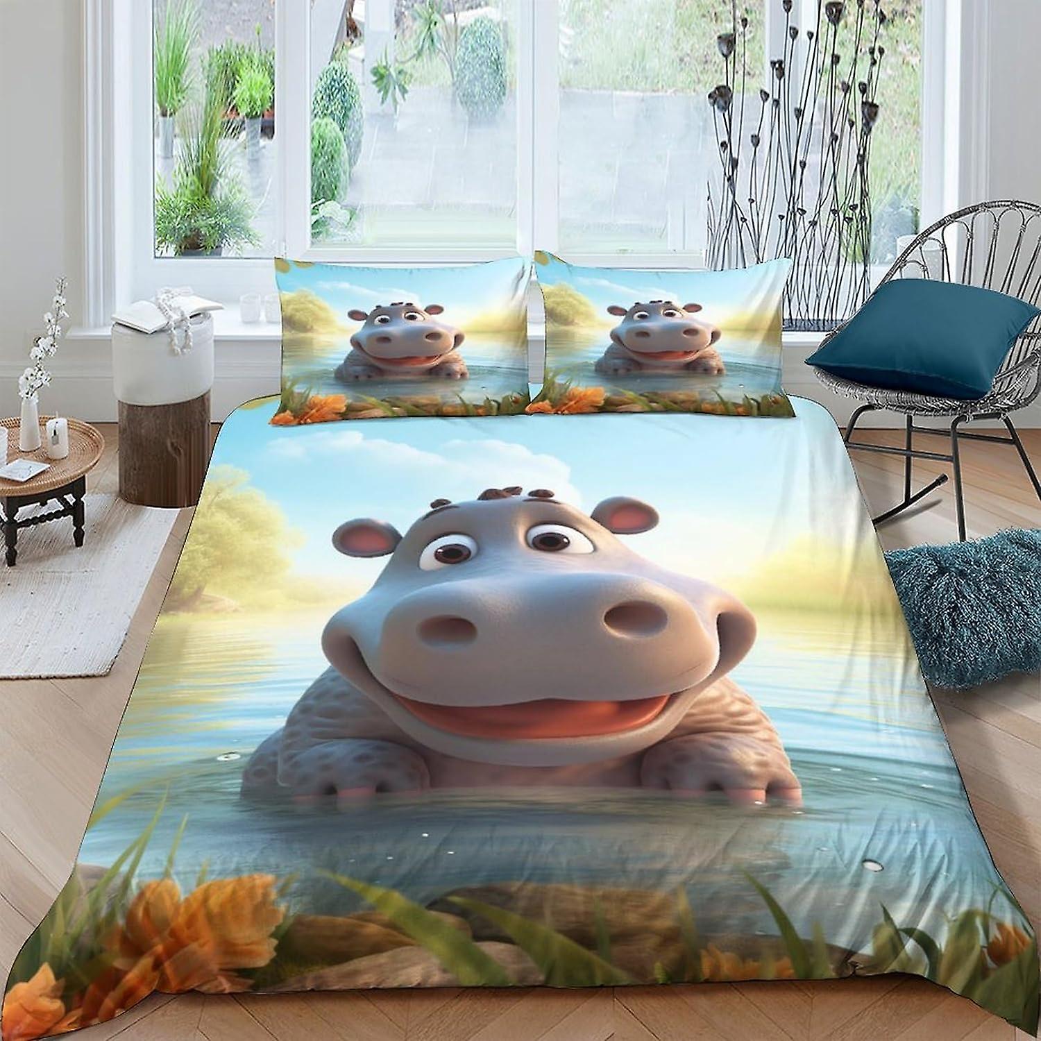 EKENOZ Animal Hippo Påslakan 3D-utskrift 3-delat set med örngott Lyx mjuk mikrofiber familj täcken sängkläder Sängkläder Sängkläder Sovrum De