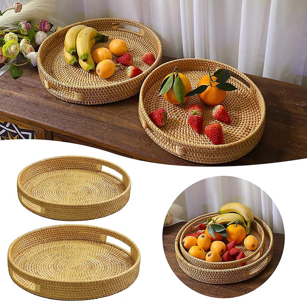 Round Picnic Organiser with Handle Practical Portable Storage Basket For Fruit Tray