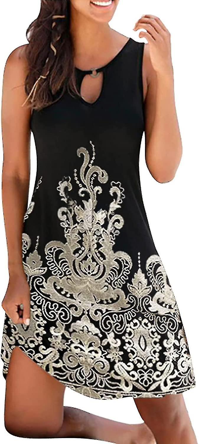 فستان الصيف المرأة الركبة طول فساتين بلا أكمام