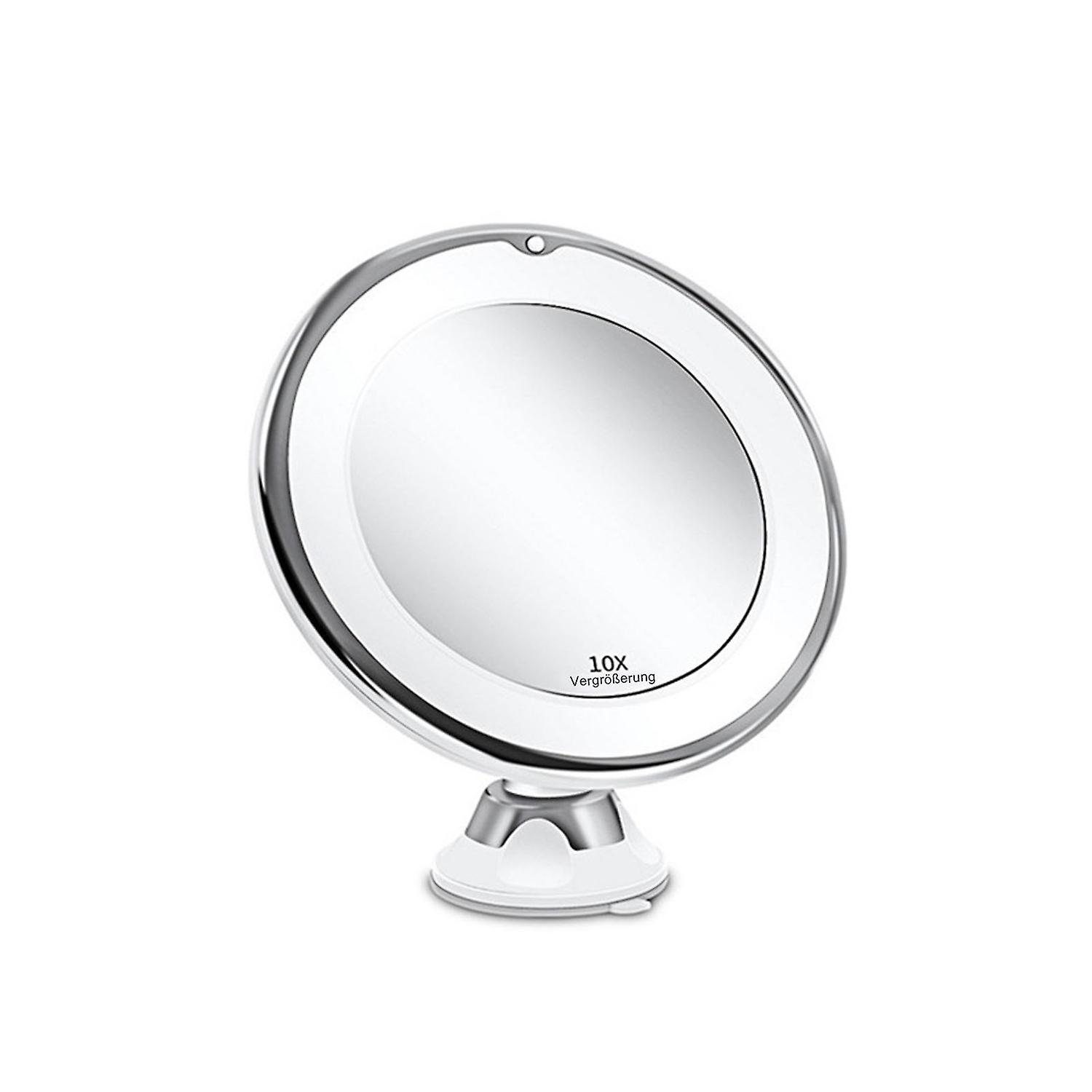 Illuminated 10X Vanity Mirror with LED Lights, Battery-Powered, Suction Mount